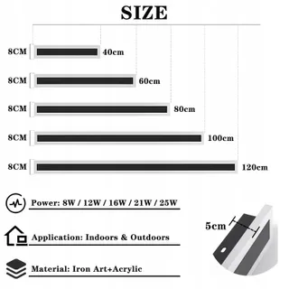 ZTWLEED LED Wandlamp Buiten 16W IP65 6000K Zwart 80CM Tuin — miniatuur 4