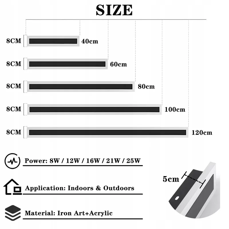 ZTWLEED LED Wandlamp Buiten 16W IP65 6000K Zwart 80CM Tuin — foto 4