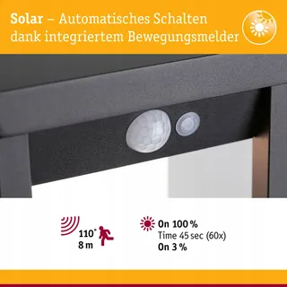 PAULMANN LED Solar Buitenwandlamp Marisol Zwart Bewegingssensor — miniatuur 4