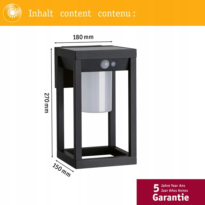 PAULMANN LED Solar Buitenwandlamp Marisol Zwart Bewegingssensor — foto 5