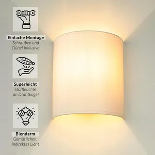 LICHTERLEBNISSE Wandlamp Stof Wit Woonkamer Slaapkamer E27 ALICE — miniatuur 2