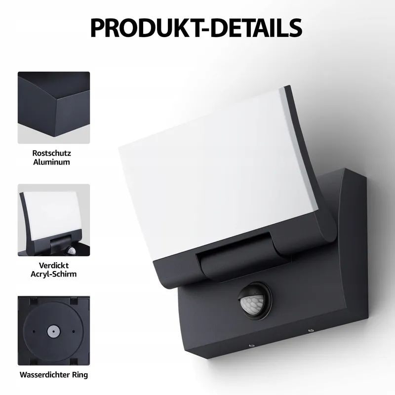 K-BRIGHT Buitenlamp LED 30W Bewegingsmelder IP65 3000K Antraciet — foto 8