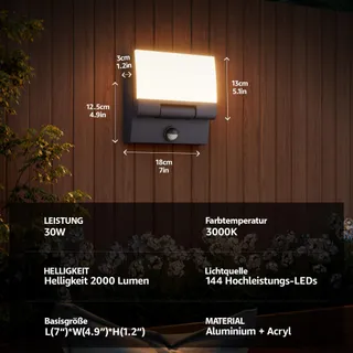 K-BRIGHT Buitenlamp LED 30W Bewegingsmelder IP65 3000K Antraciet — miniatuur 6