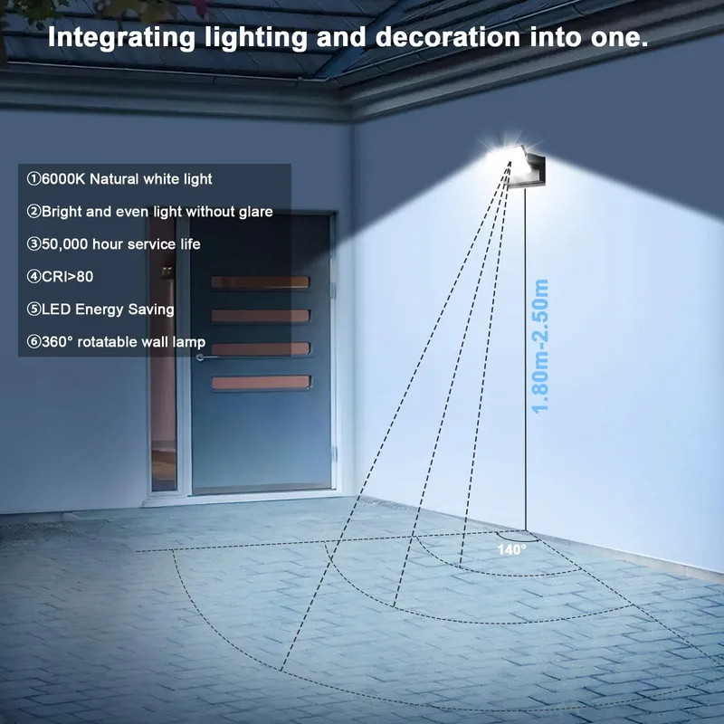KINGWEN Moderne LED Wandlamp Buiten 40W IP65 Zwart 6000K — foto 6