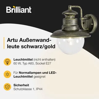 BRILLIANT Artu Buitenwandlamp Hangend Zwart Goud E27 60W IP44 — miniatuur 3