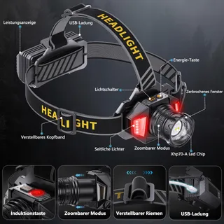 SIDARK LED Hoofdlamp Waterdicht 120000 Lux 12 Modi Camping — miniatuur 8