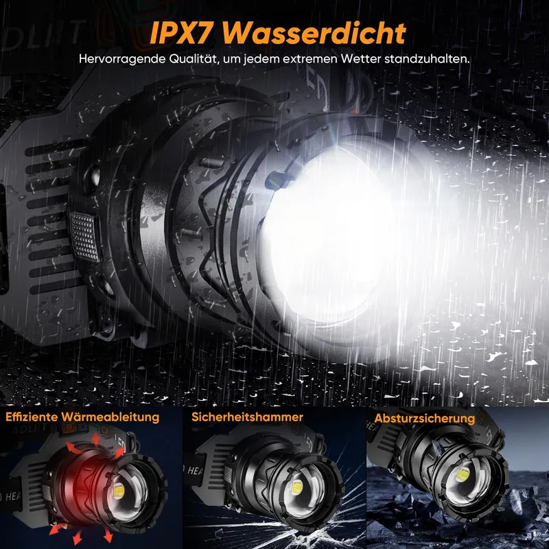 TININ LED Hoofdlamp 100000 Lumen Waterdicht Camping — foto 7