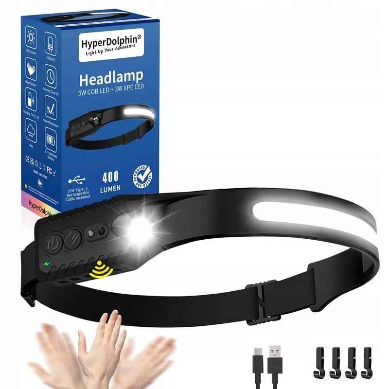 LED STIRNLAMPE Hoofdlamp USB-C 400 Lumen 5 Standen Waterdicht — foto 1