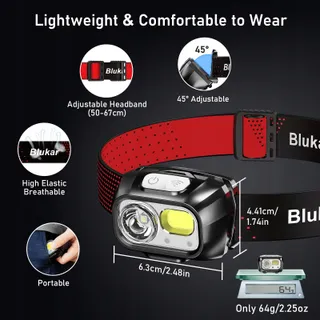 BLUKAR LED Hoofdlamp 2000L IPX5 Sensor Rood Licht — miniatuur 8
