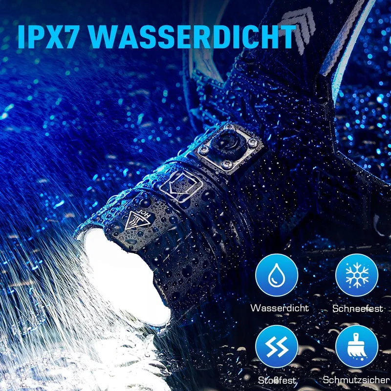 GLARYLIGHT LED Hoofdlamp 120000 Lumen 5 Modi IPX7 Waterdicht — foto 5
