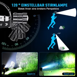 GLARYLIGHT LED Hoofdlamp 120000 Lumen 5 Modi IPX7 Waterdicht — miniatuur 4