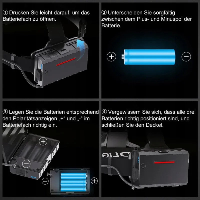 GLARYLIGHT LED Hoofdlamp 120000 Lumen 5 Modi IPX7 Waterdicht — foto 7