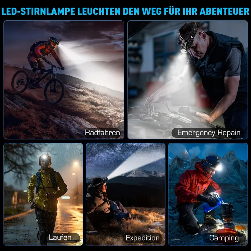 GLARYLIGHT LED Hoofdlamp 120000 Lumen 5 Modi IPX7 Waterdicht — foto 8