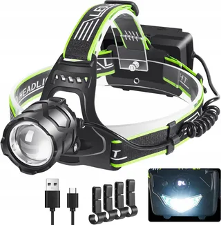 PEAKRO LED Hoofdlamp 90000 Lumen USB Camping Fietsen Vissen — miniatuur 1