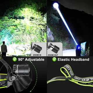 PEAKRO LED Hoofdlamp 90000 Lumen USB Camping Fietsen Vissen — miniatuur 4