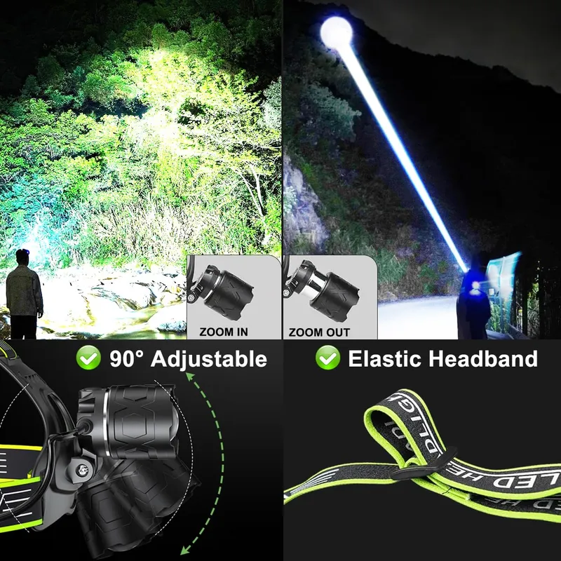 PEAKRO LED Hoofdlamp 90000 Lumen USB Camping Fietsen Vissen — foto 4