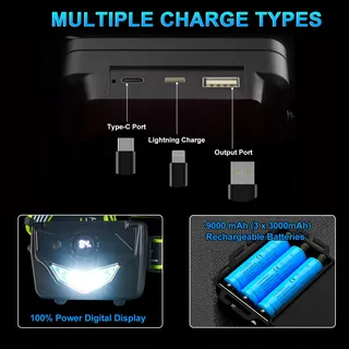 PEAKRO LED Hoofdlamp 90000 Lumen USB Camping Fietsen Vissen — miniatuur 5