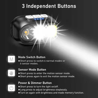 BLUKAR LED Hoofdlamp 2000L Dimbaar Sensor Rood Licht — miniatuur 9