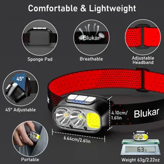 BLUKAR LED Hoofdlamp 2000L Dimbaar Sensor Rood Licht — miniatuur 7