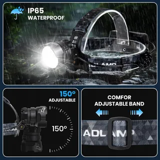 VOPHICHO LED Hoofdlamp 90000 Lumen Waterdicht USB Camping — miniatuur 6