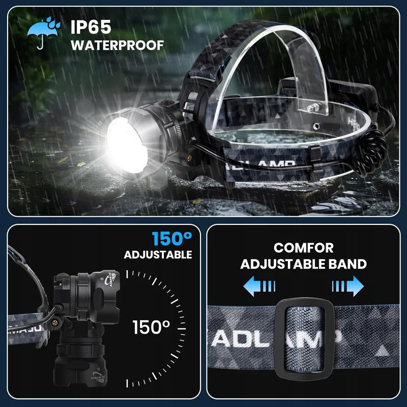 VOPHICHO LED Hoofdlamp 90000 Lumen Waterdicht USB Camping — foto 6