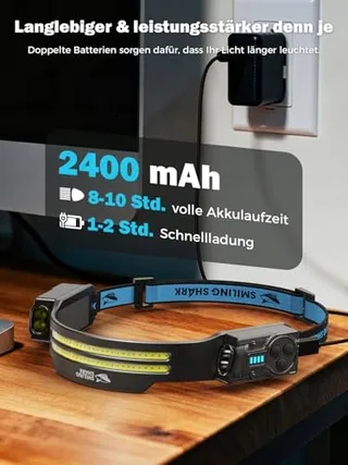 SMILING SHARK LED Hoofdlamp 2400mAh Bewegingssensor 5 Modi — miniatuur 5