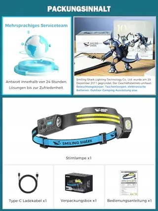 SMILING SHARK LED Hoofdlamp 2400mAh Bewegingssensor 5 Modi — miniatuur 7