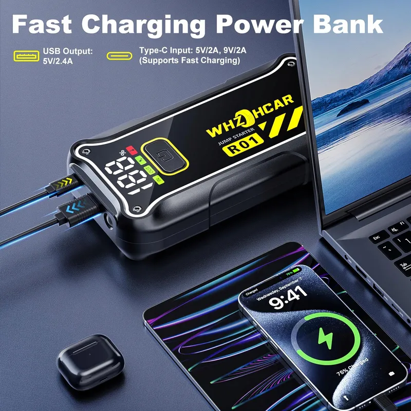 STARTSHILFE Powerbank 7000A 12V 10L Benzine 8L Diesel LED USB — foto 3