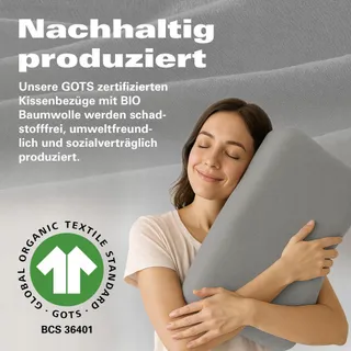 BASATEX Bio Kussenslopen 2 Stuks 40x60cm 45x65cm Katoen GOTS Antraciet — miniatuur 6