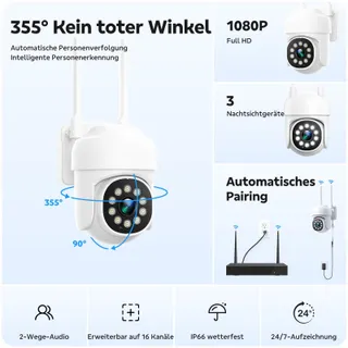 CAMPAMP Bewakingscamera Set WiFi 24/7 16CH NVR 500GB 2-weg Audio — miniatuur 2