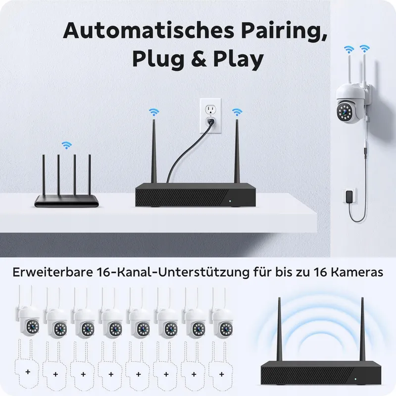 CAMPAMP Bewakingscamera Set WiFi 24/7 16CH NVR 500GB 2-weg Audio — foto 5