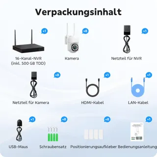 CAMPAMP Bewakingscamera Set WiFi 24/7 16CH NVR 500GB 2-weg Audio — miniatuur 9