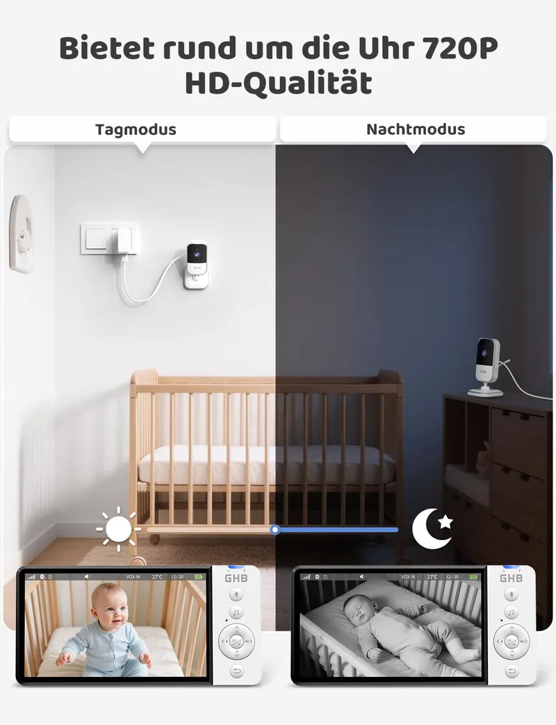 GHB Babyfoon Camera 5" 720P 5000mAh VOX Zoom Nachtzicht Audio — foto 2