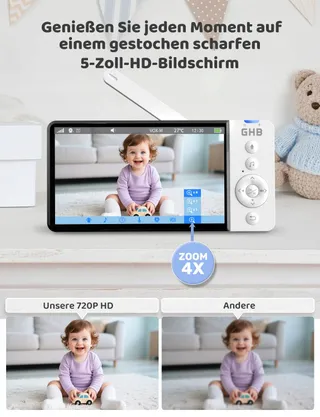 GHB Babyfoon Camera 5" 720P 5000mAh VOX Zoom Nachtzicht Audio — miniatuur 7