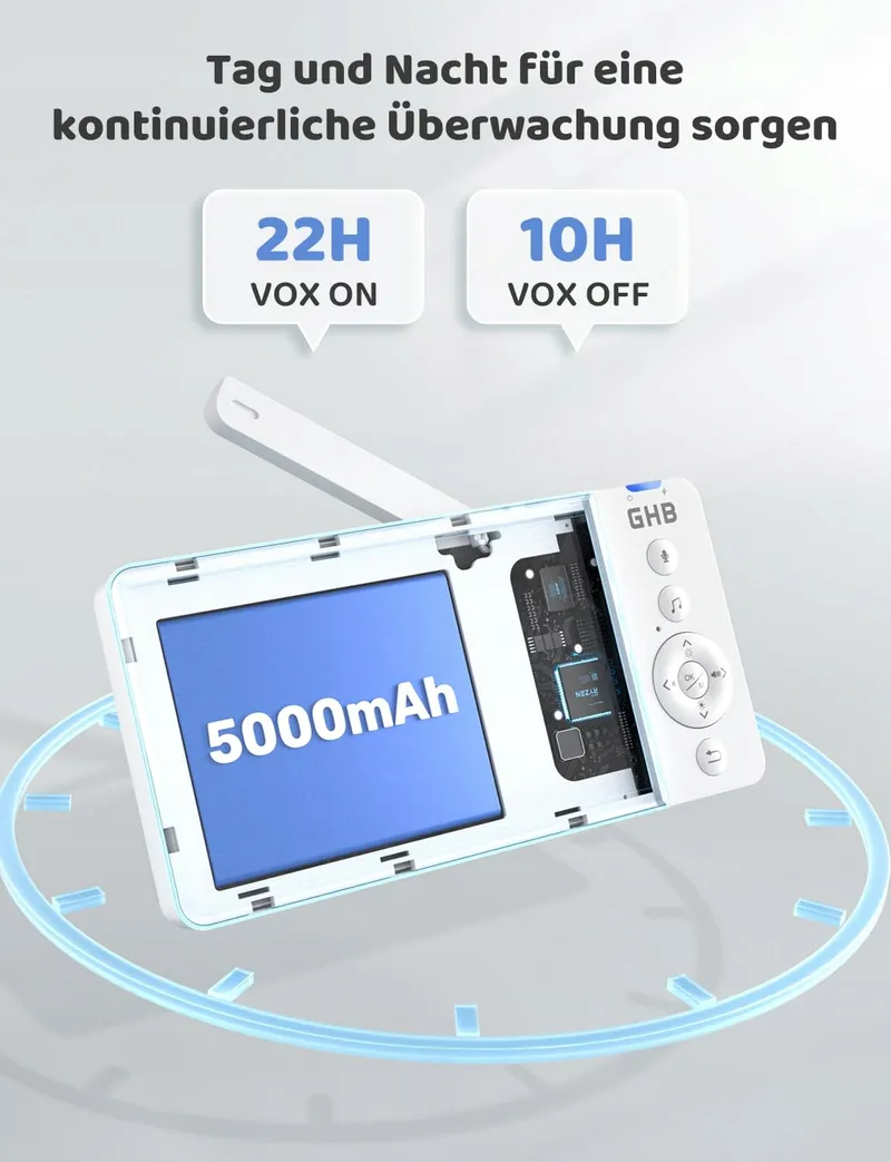 GHB Babyfoon Camera 5" 720P 5000mAh VOX Zoom Nachtzicht Audio — foto 3