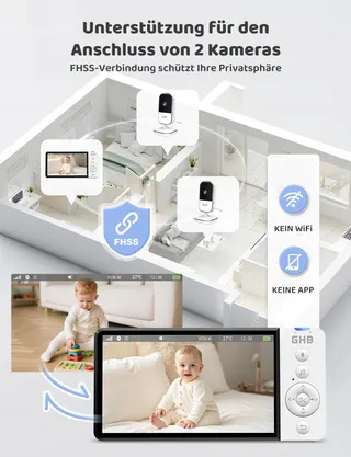 GHB Babyfoon Camera 5" 720P 5000mAh VOX Zoom Nachtzicht Audio — miniatuur 8