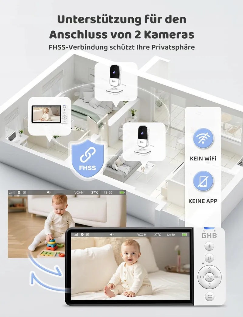 GHB Babyfoon Camera 5" 720P 5000mAh VOX Zoom Nachtzicht Audio — foto 8