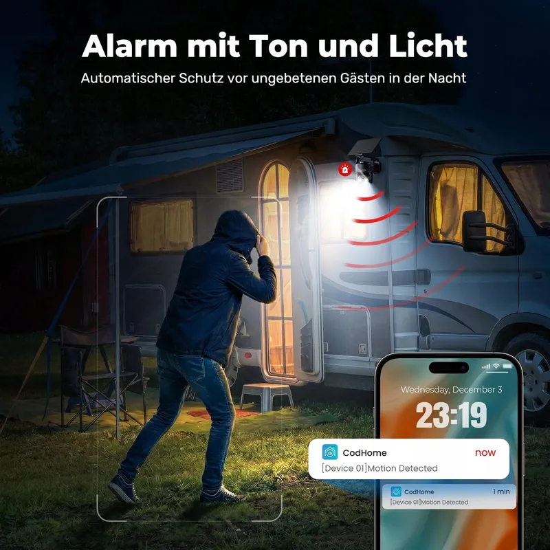 CODNIDA 4G LTE Bewakingscamera Buiten SIM 3MP HD 9000mAh IP65 PIR — foto 6