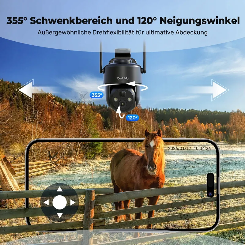 CODNIDA 4G LTE Bewakingscamera Buiten SIM 3MP HD 9000mAh IP65 PIR — foto 4