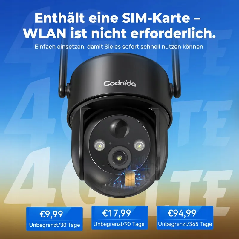 CODNIDA 4G LTE Bewakingscamera Buiten SIM 3MP HD 9000mAh IP65 PIR — foto 2