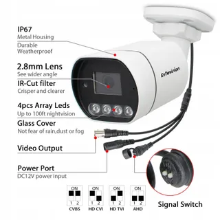 EVTEVISION 5MP Camera Buiten 4-in-1 AHD TVI CVI CVBS 30M Nachtzicht IP67 — miniatuur 3