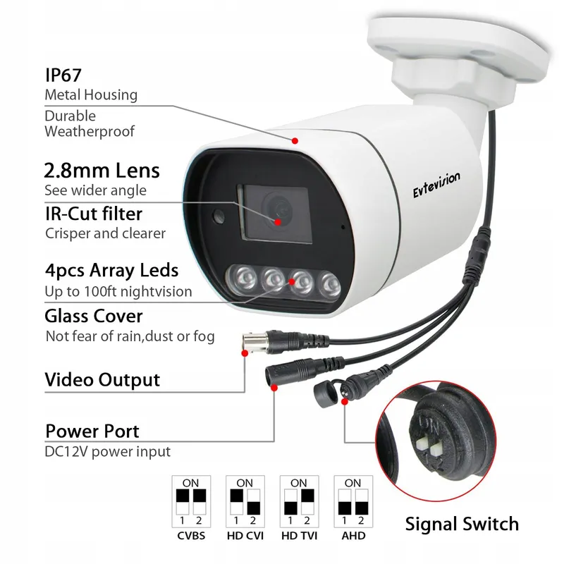 EVTEVISION 5MP Camera Buiten 4-in-1 AHD TVI CVI CVBS 30M Nachtzicht IP67 — foto 3