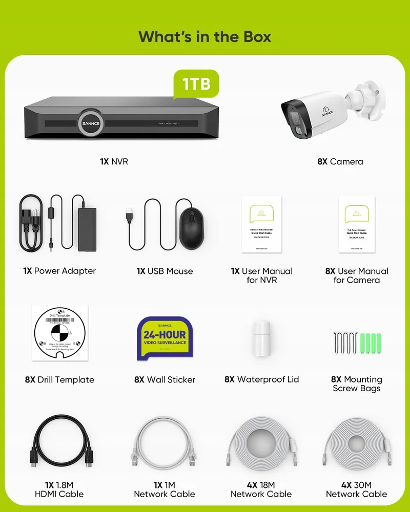 SANNCE PoE Camerasysteem 5MP 8CH NVR 4x3MP Waterdicht 1TB IR — foto 9