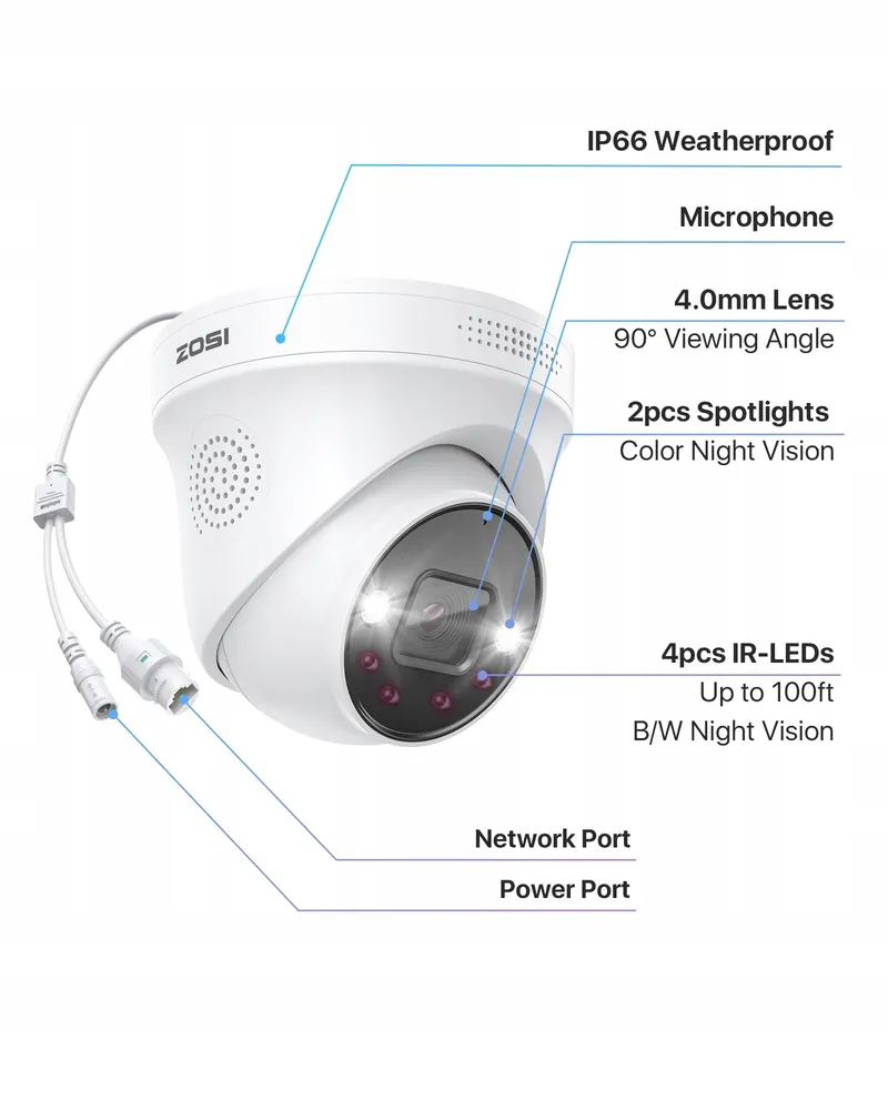 ZOSI 4K PoE Buitencamera 8MP Personen Voertuig Detectie Audio — foto 7
