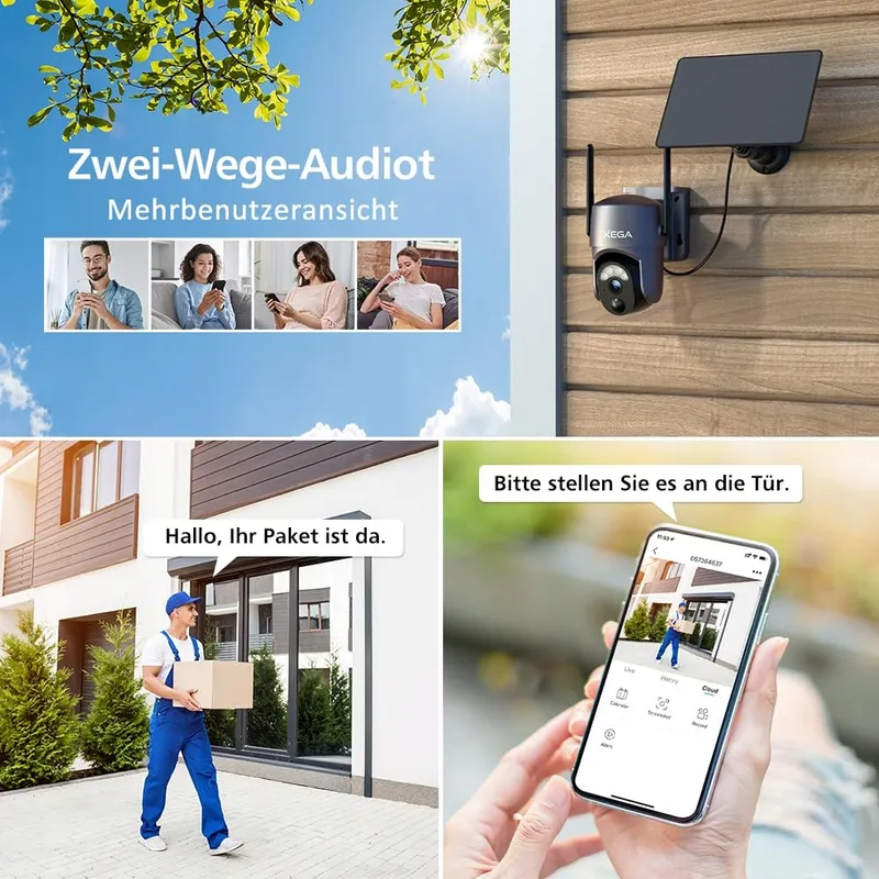 XEGA 4x Solar Bewakingscamera Buiten HD PTZ WiFi PIR Audio — foto 4