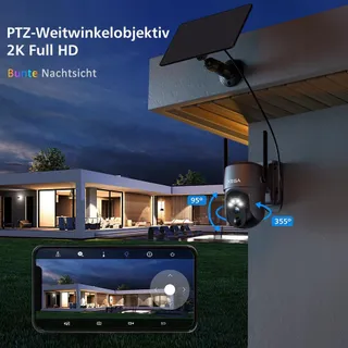 XEGA 4x Solar Bewakingscamera Buiten HD PTZ WiFi PIR Audio — miniatuur 2