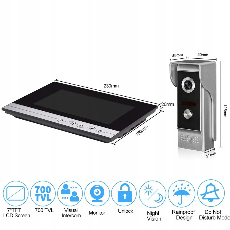 HFENG Video-Deurintercom 7 Inch Display Deurbel Nachtzicht 100m — foto 2