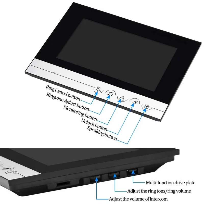 HFENG Video-Deurintercom 7 Inch Display Deurbel Nachtzicht 100m — foto 5