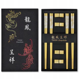 METALL Gouden Eetstokjes RVS 4 Paar Cadeauset — miniatuur 1