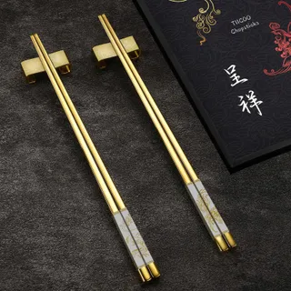 METALL Gouden Eetstokjes RVS 4 Paar Cadeauset — miniatuur 5